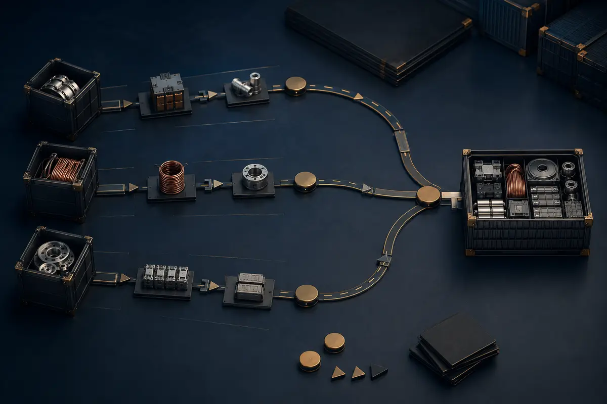 Flexible sourcing paths converging into one organised shipment